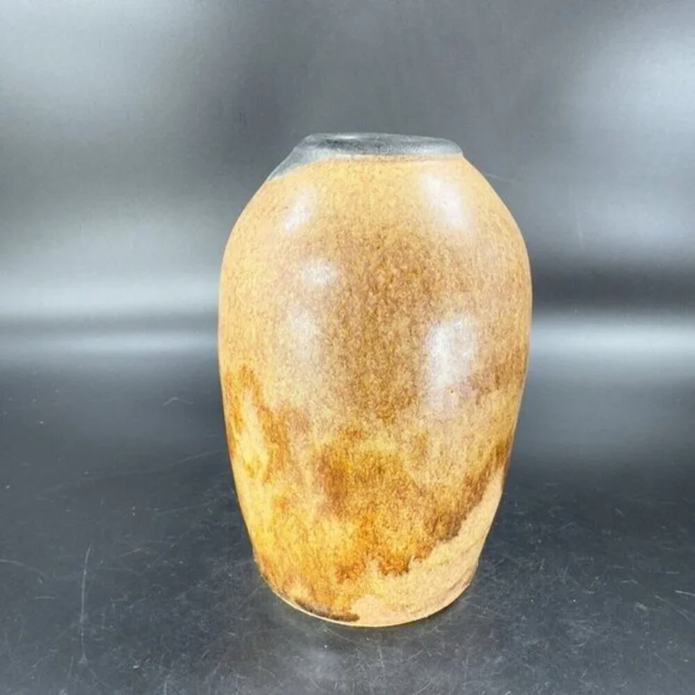 Vintage Hand Made Pottery Vase Vessel Brown‎ Drip Glaze Artists Marked Vase VTG